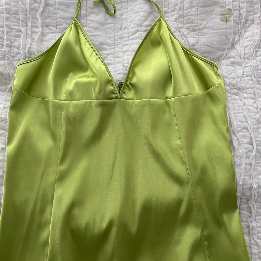 Vintage D&G green satin slip dress which a beautiful light blue shear over dress